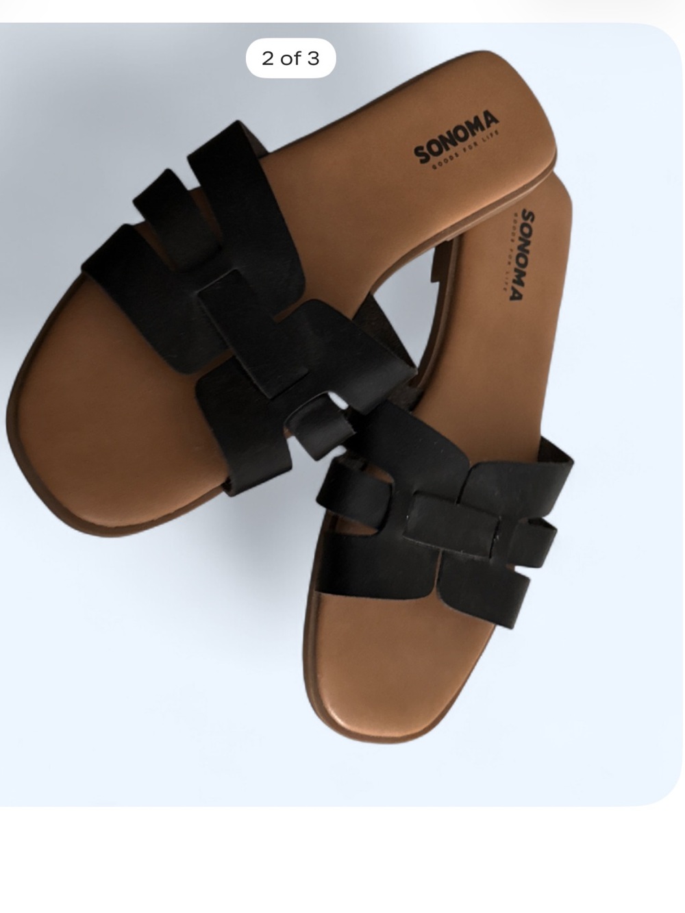 Sonoma Black Strappy Slide Sandals with Brown Footbed